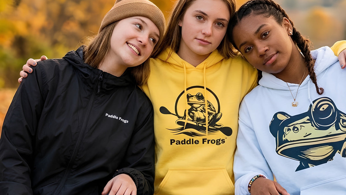 Hoodies jackets and sweatshirts by Paddle Frogs Outdoor Gear™ Printed neck labels paddleboarding kayaking camping hiking warm layers