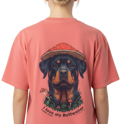 I love my Rottweiler Paddle Frogs Magic Mushroom Forest Tee on a transparent background