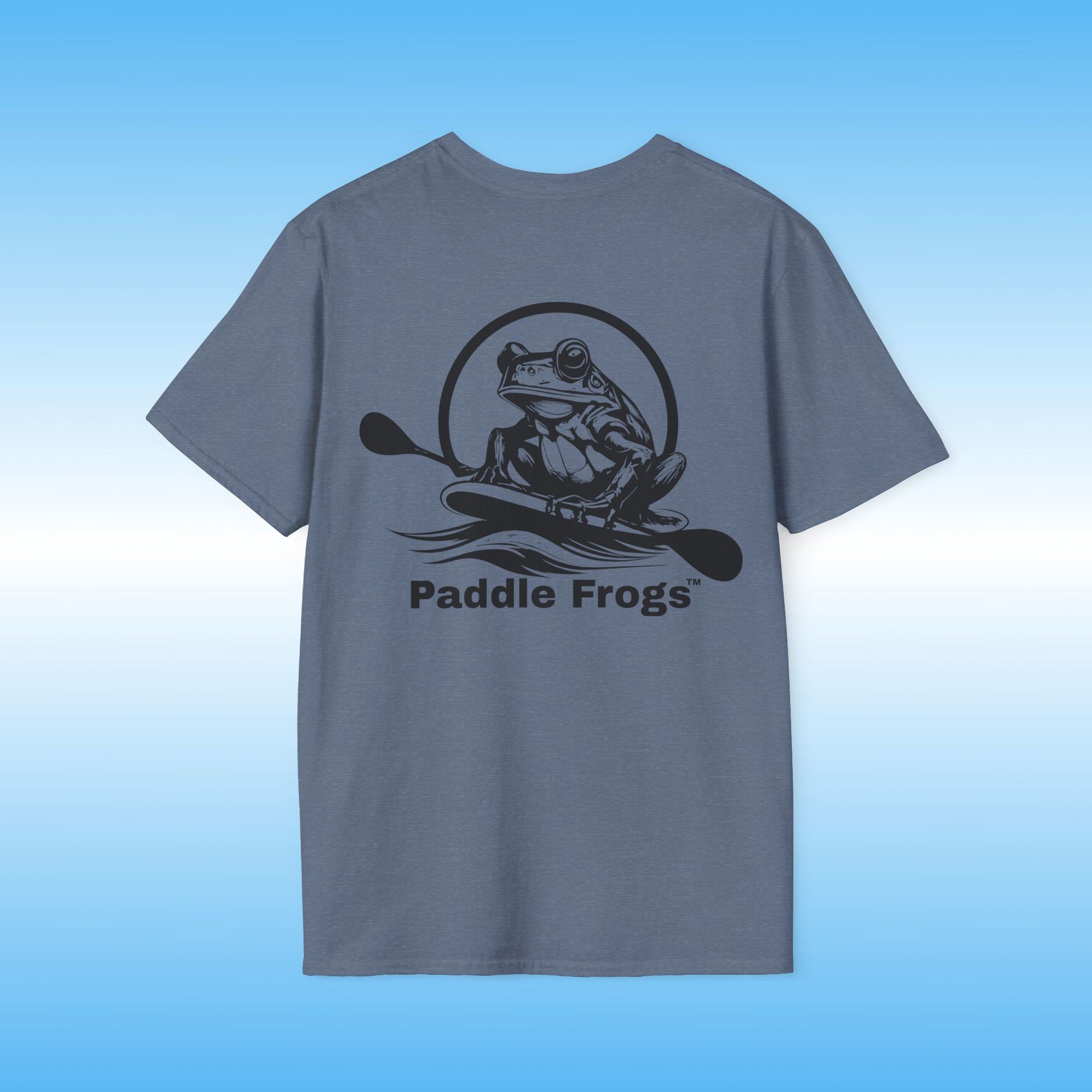 Indigo Blue Heather Paddle Frogs t-shirt paddle boarding outdoor gear | Frog stories Tee