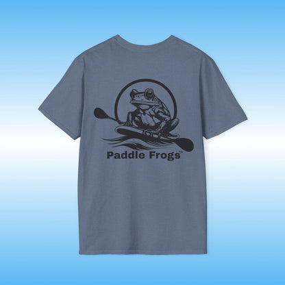 Indigo Blue Heather Paddle Frogs t-shirt paddle boarding outdoor gear | Frog stories Tee