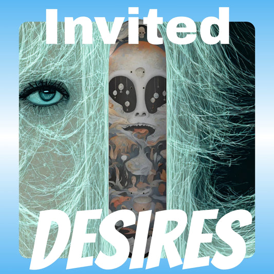 Invited Desires | Paddle Frogs Pro Skate Shop (backdrop) | Artistic design with text 'Invited DESIRES' on a blue background