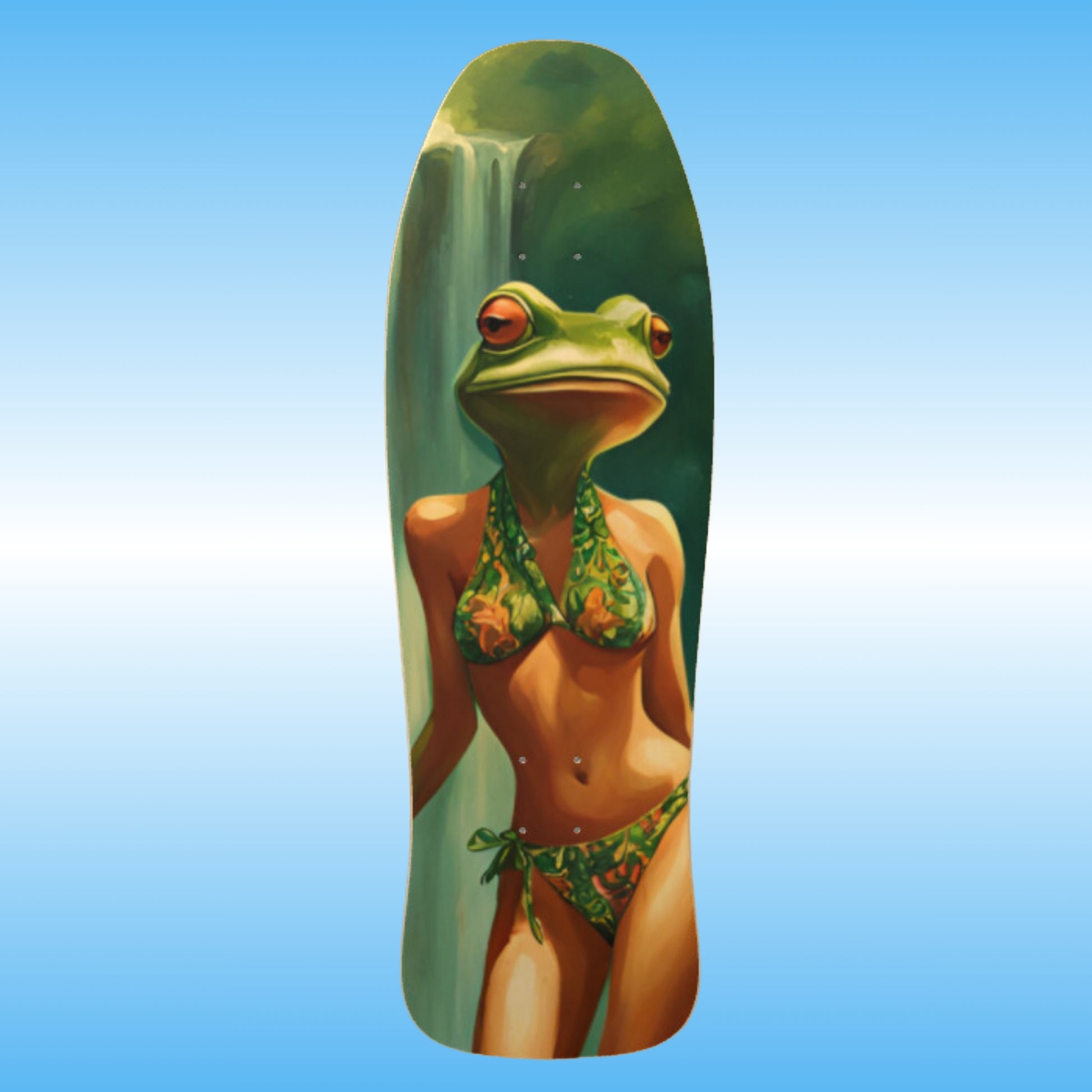 Lady Frog | original deck | retro classic thrasher shape skateboard deck by Paddle Frogs | creative frog creature character art Artwork waterfall adventure