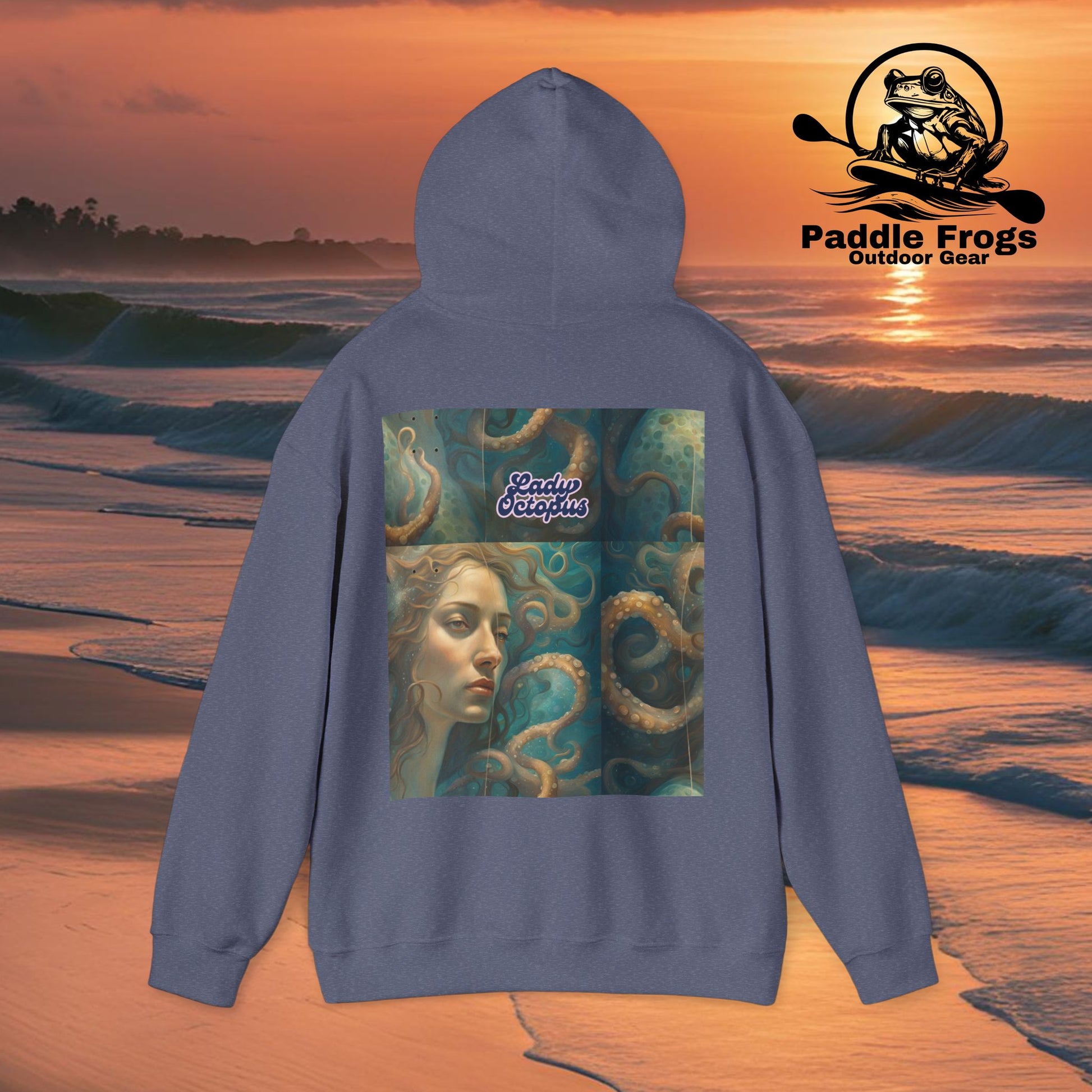 Lady Octopus - sweatshirt Hoodie Dark  Heather Blue Paddle Frogs Hooded sweatshirt Official Skateboard coat backside hood up