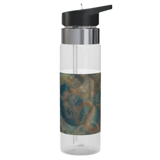 Lady Octopus Clear water bottle with black cap and colorful design inside on a white background