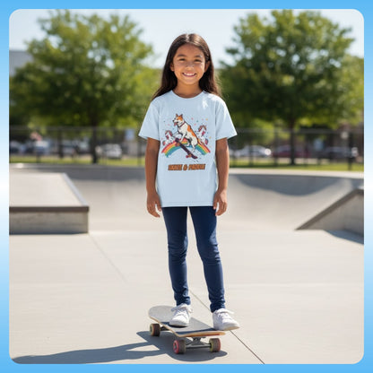 Light Blue The Dog Who Skated with Unicorns (A Kids' Dream Tee) Paddle Frogs Skate & Paddle collection