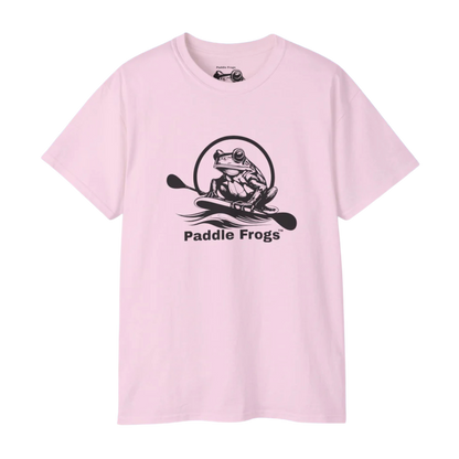 Light Pink t-shirt with 'Paddle Frogs' logo on a white background