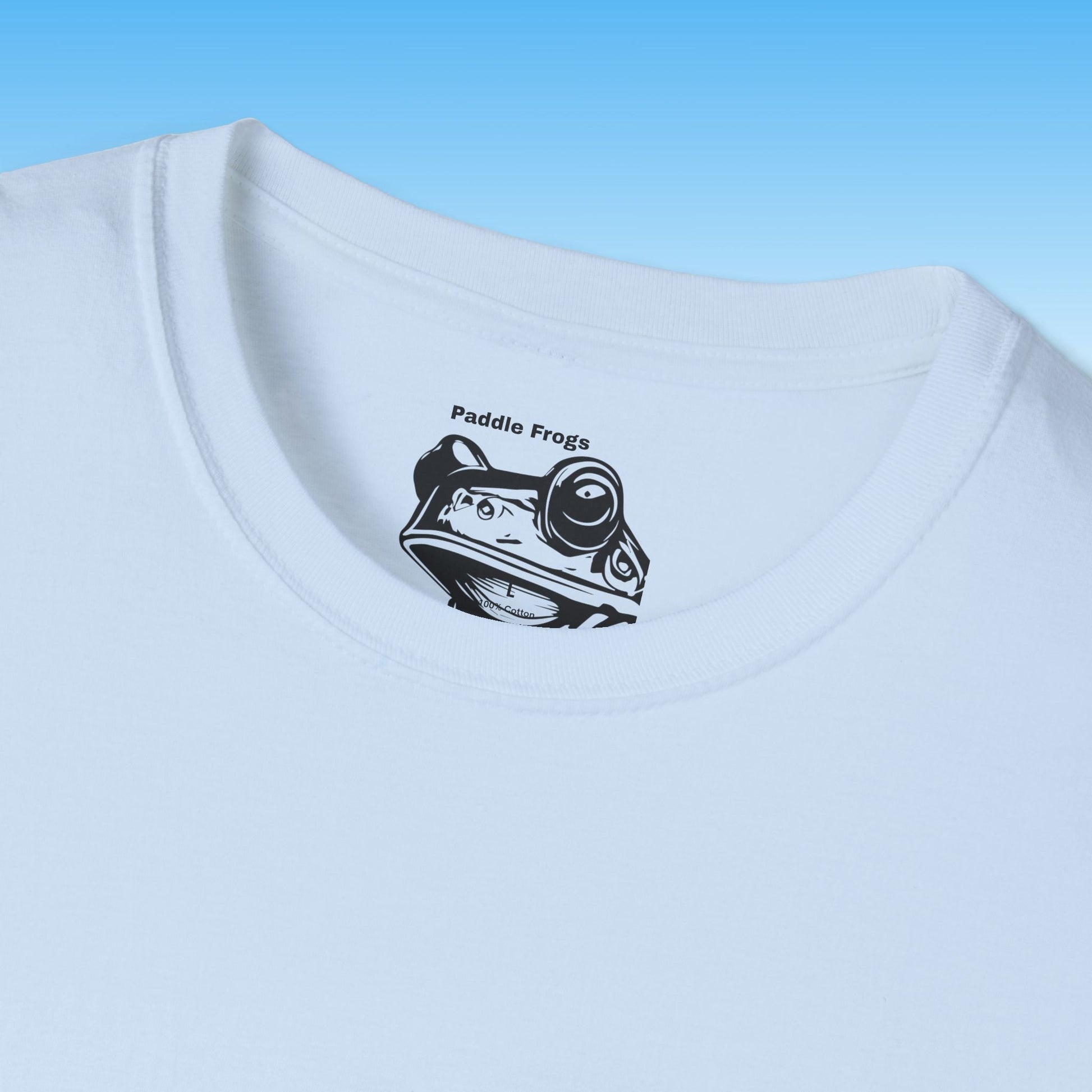Light blue Paddle Frogs t-shirt paddle boarding outdoor gear | Frog stories Tee