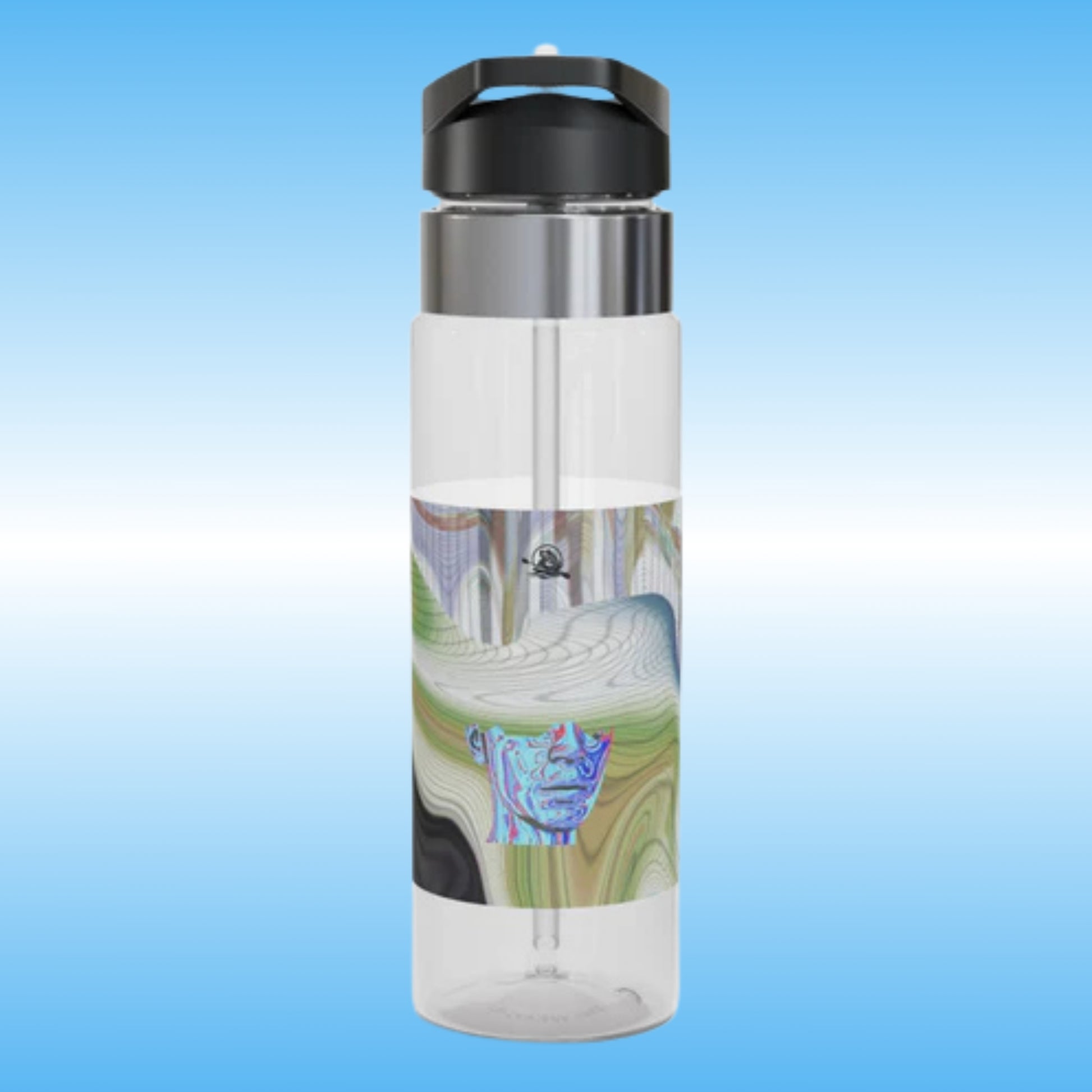 “Lost” – Crystal Clear Water Bottle by Paddle Frogs™  | BPA-Free | Digital Swirls | Unique half face in blue purple colors