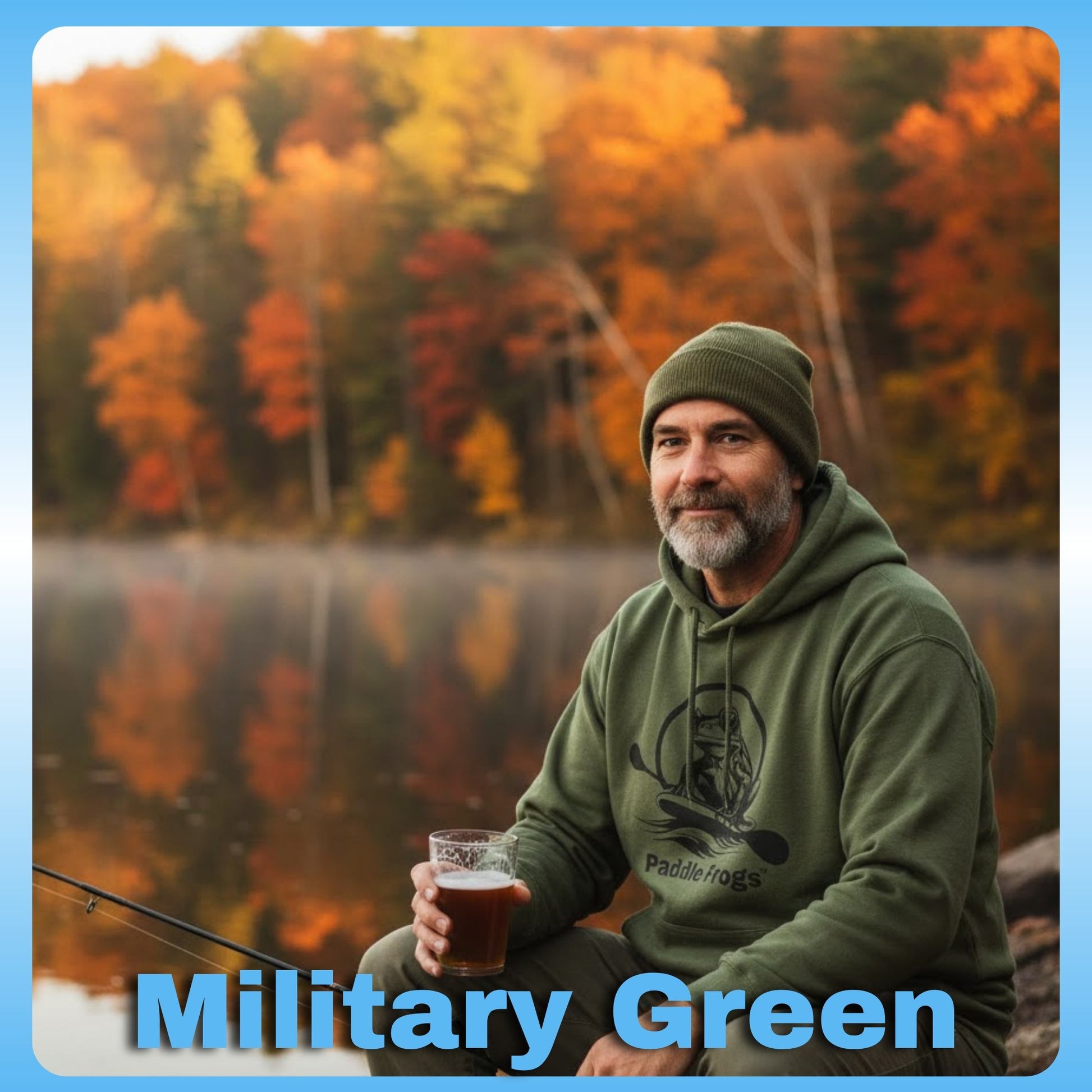 Man wearing Military Green | Paddle Frogs™ Soft Fleece Hoodie: Soft Fleece, Wild Soul (12 Colors) 