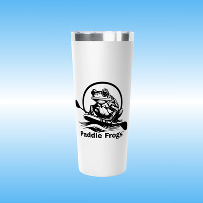 Molphunktzer Copper Insulated Tumbler (backside) by Paddle Frogs | White tumbler with 'Paddle Frogs' logo on a blue background