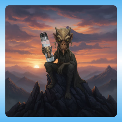 Molphunktzer 20oz | Clear Water Bottle | Paddle Frogs with Molphunktzer on top of a mountain at sunset