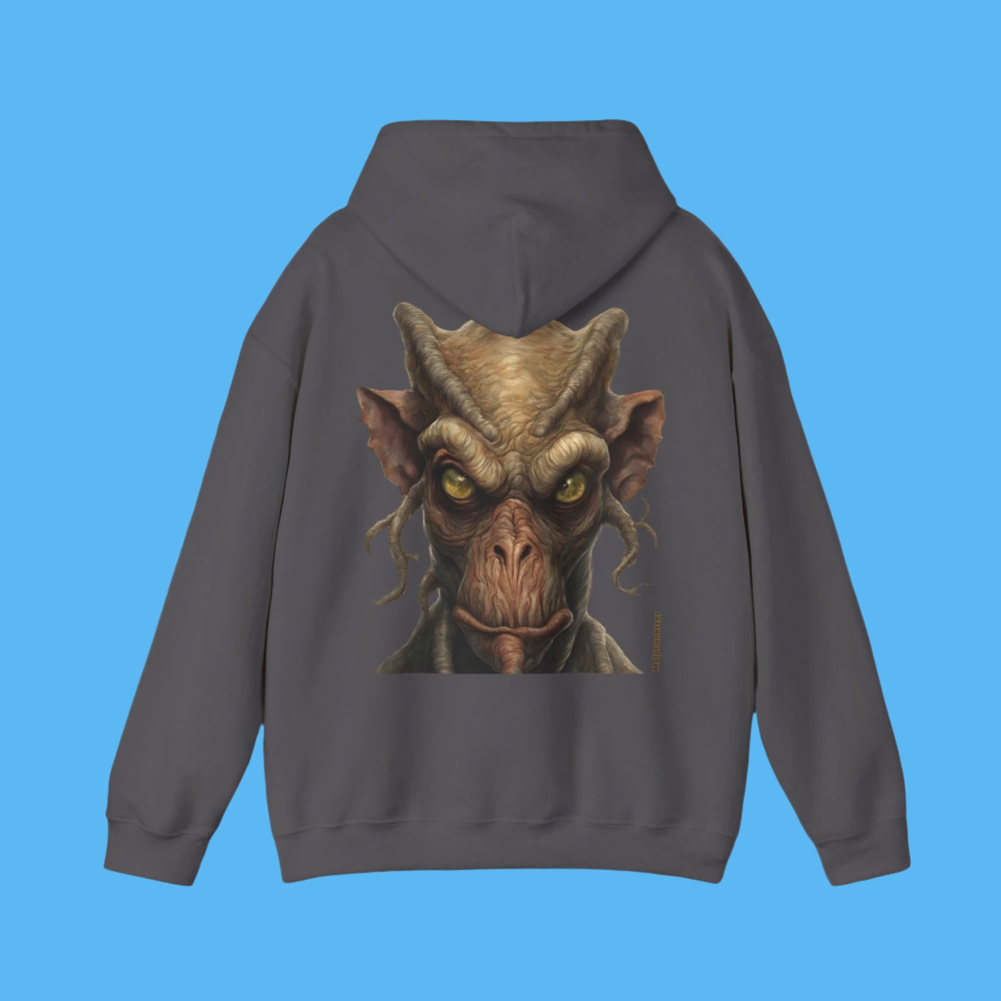 Molphunktzer Hoodie Color Gray and His eyes and face is Looking through YOU.