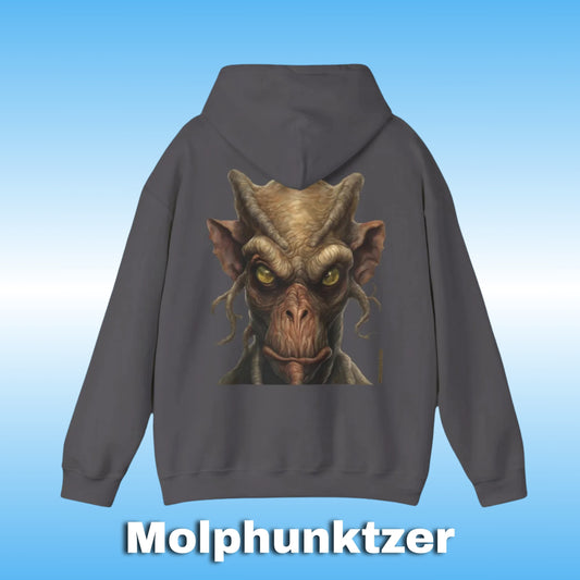 Molphunktzer with text a coat in three (3) colors Ethically made with US-grown cotton Hoodie - Unisex 50/50 Blend - U.S. Cotton and OEKO-TEX-Certified Purple Hooded Jacket