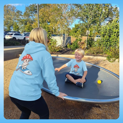 Mom and child at the Spinner - Shiro & the Divine Escape T-shirt (4 colors) Paddle Frogs™ Kids Mushroom Forest adventures in West Knoxville, Tennessee