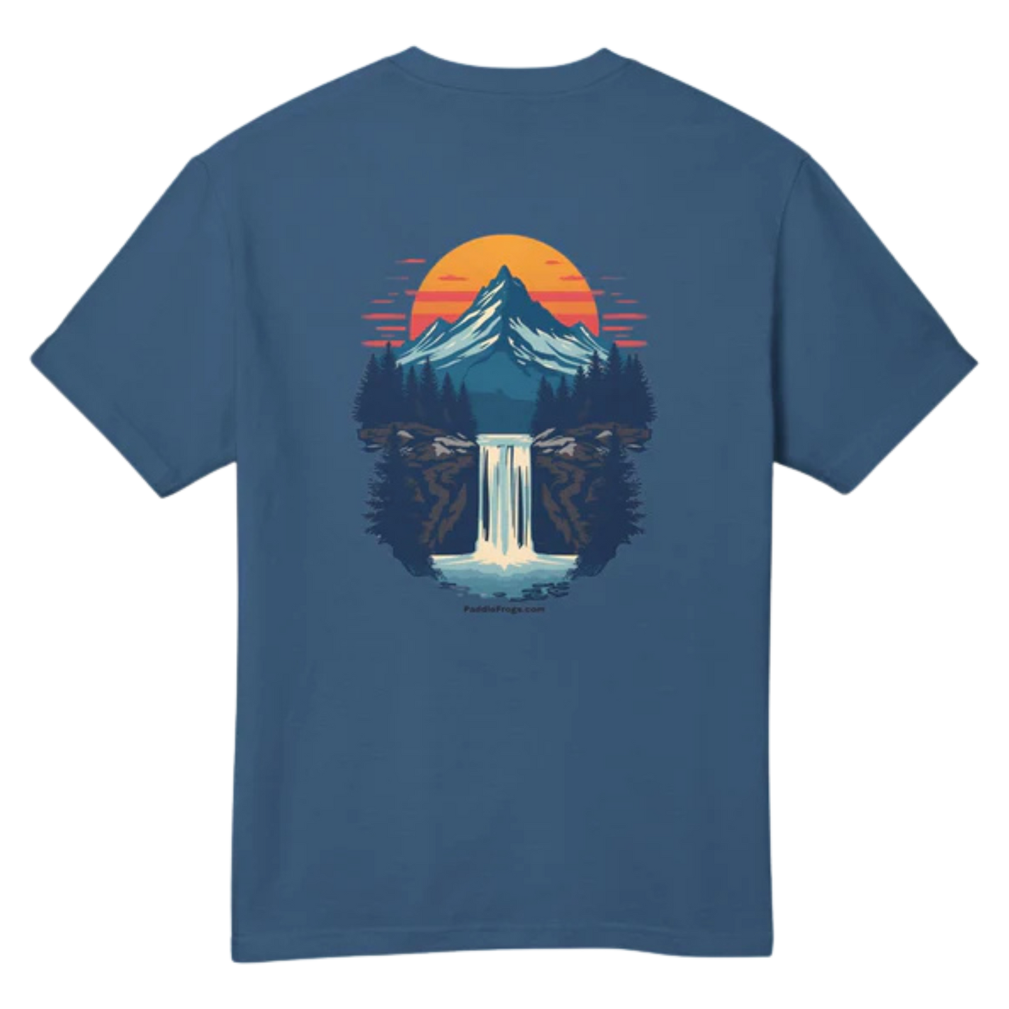 Mountain Sunrise | Pop Art Waterfall T-Shirt - Paddle Frogs™ Outdoor Gear  - Faded Navy