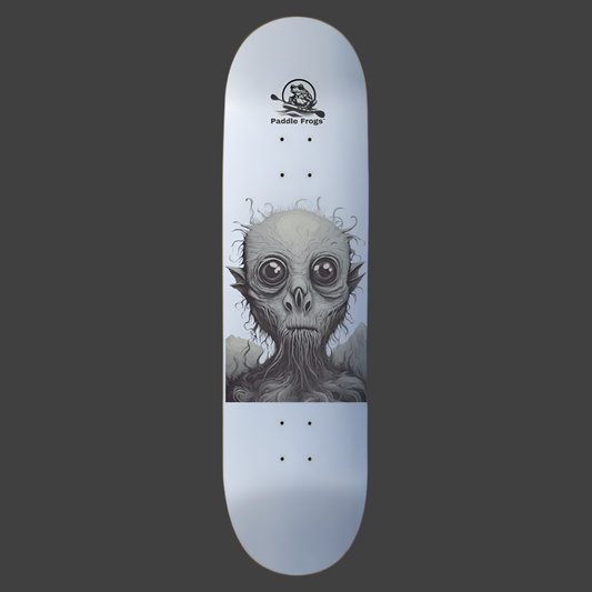 Mute popsicle shape skateboard deck. The adventures of Mute come alive with you. 7 layers of American made Canadian Maple by Paddle Frogs