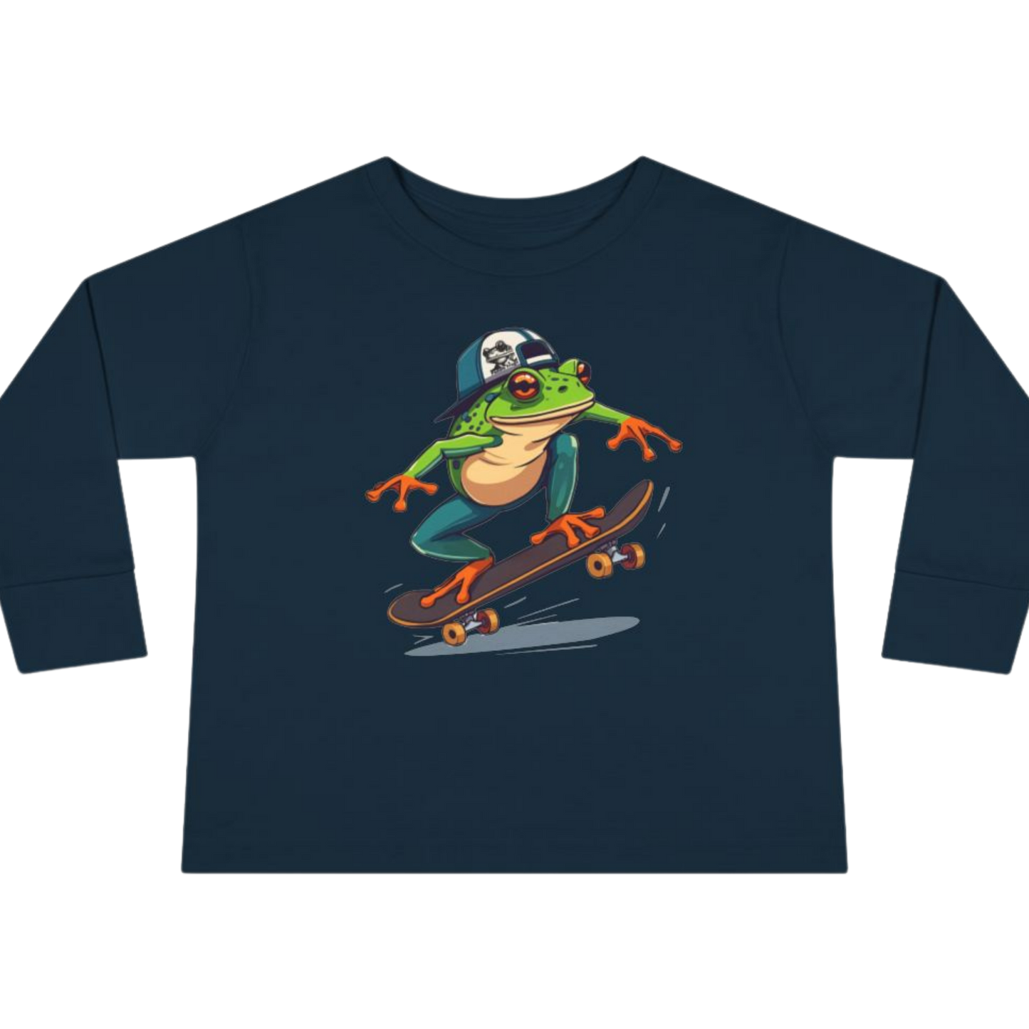 Navy Blue 🛹 Leap & Ollie Tee: The Froggie Skate Adventure Paddle Frogs™ on a transparent background
