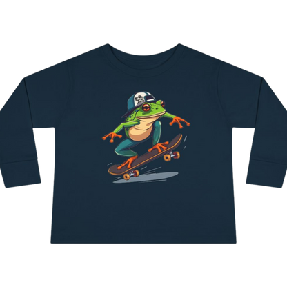 Navy Blue 🛹 Leap & Ollie Tee: The Froggie Skate Adventure Paddle Frogs™ on a transparent background