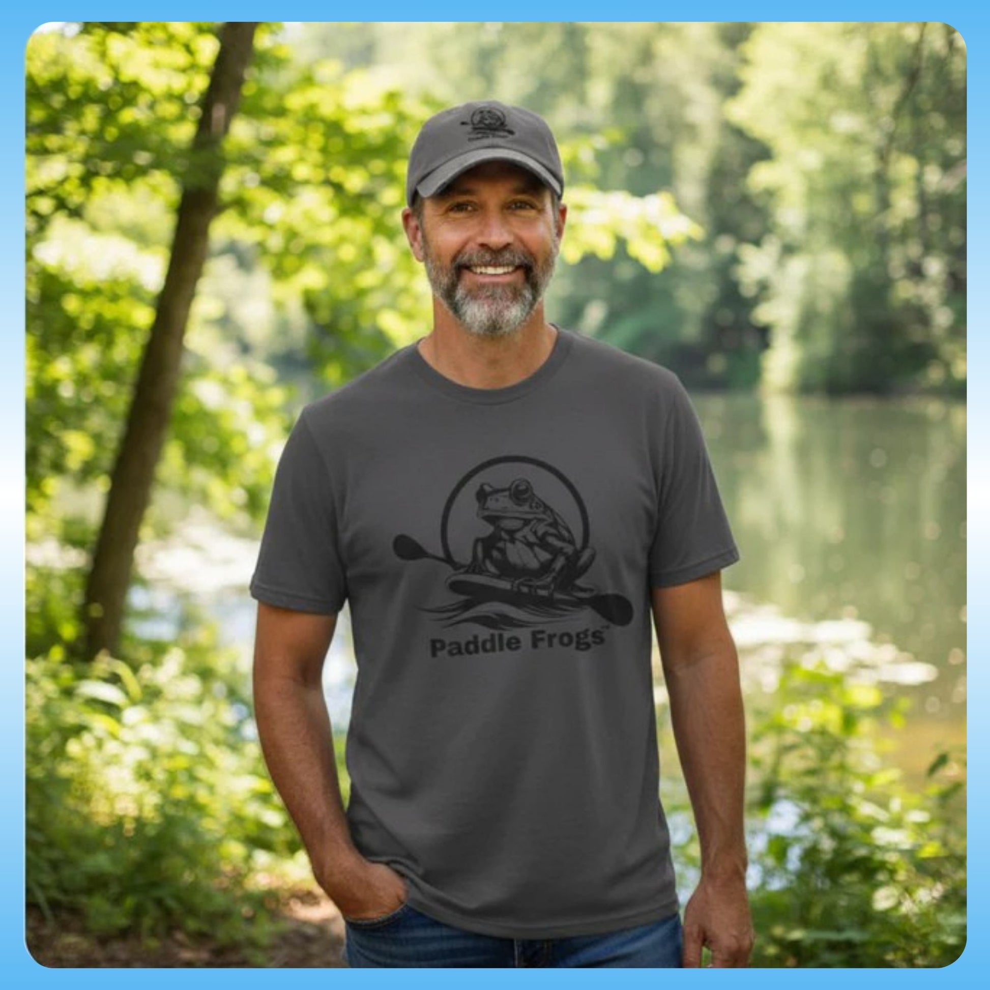 Nickle colored Ballcap warn by male model - frayed and distressed Paddle Frogs™