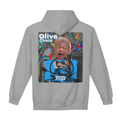 Olive Chaos - Fleece Hoodie by Paddle Frogs - Cement grey