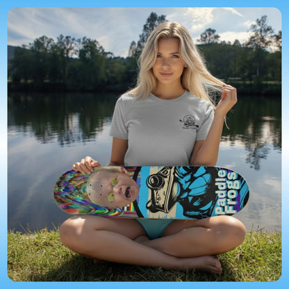 Woman holding Olive Chaos | 8.75 Skateboard | Paddle Frogs™ by a lake