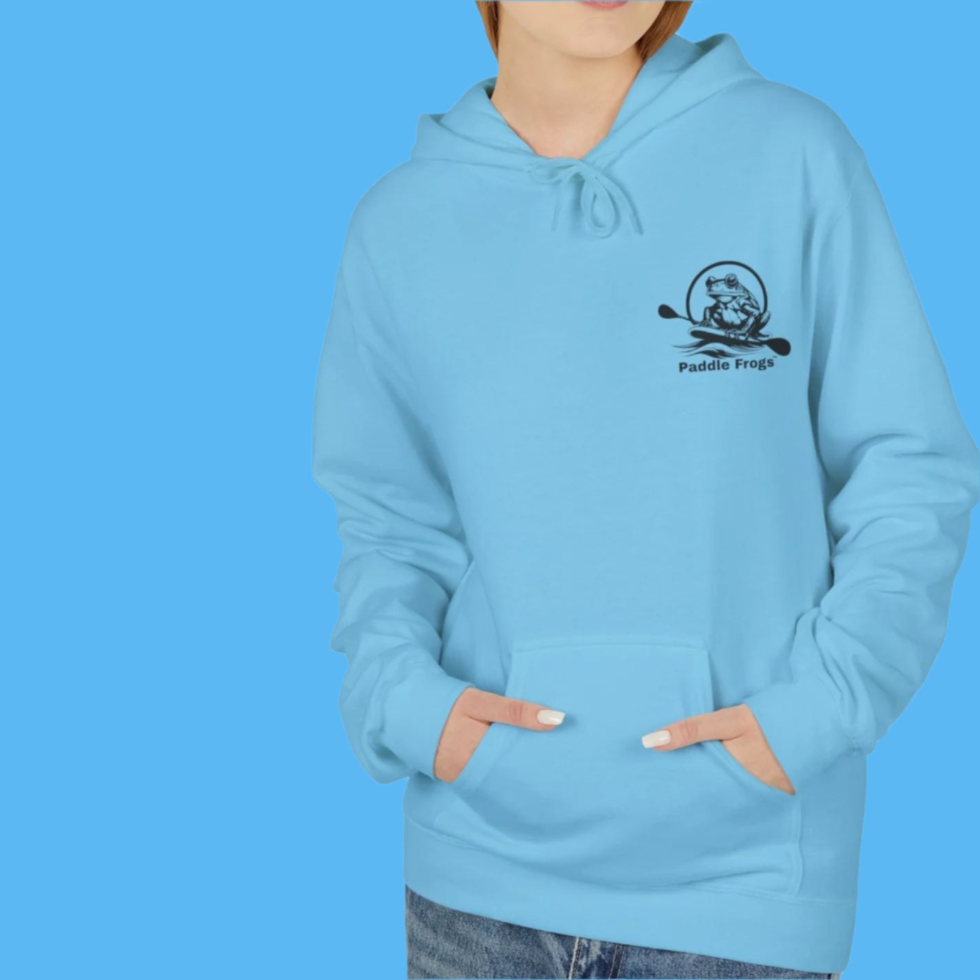 Olive Chaos Fleece Hoodie Jacket by Paddle Frogs Cozy with Pockets Color Cute Blue Frontside 