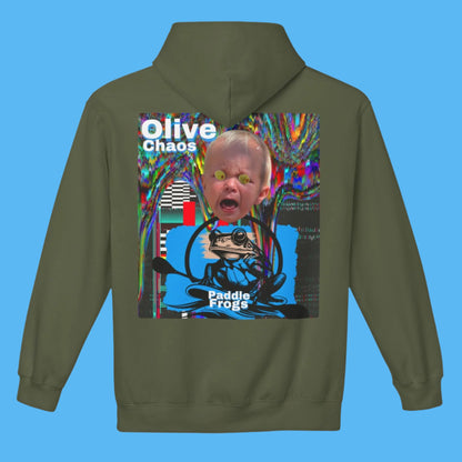 Olive Chaos Fleece Hoodie Jacket by Paddle Frogs with Pockets Color Camo Olive Green Backside 