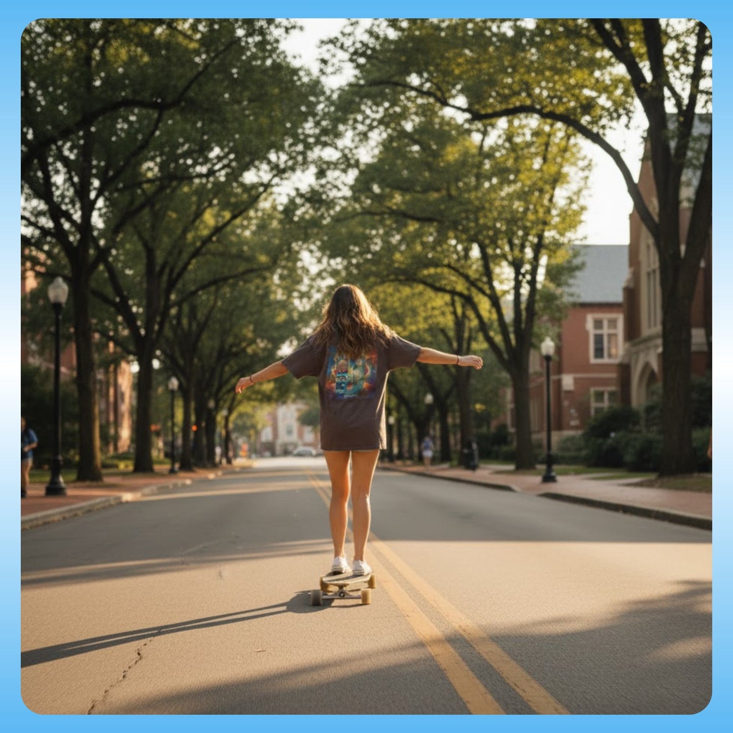 Olive Chaos Meets Sea Queen | Skate Tee - Faded Brown longboard skater girl