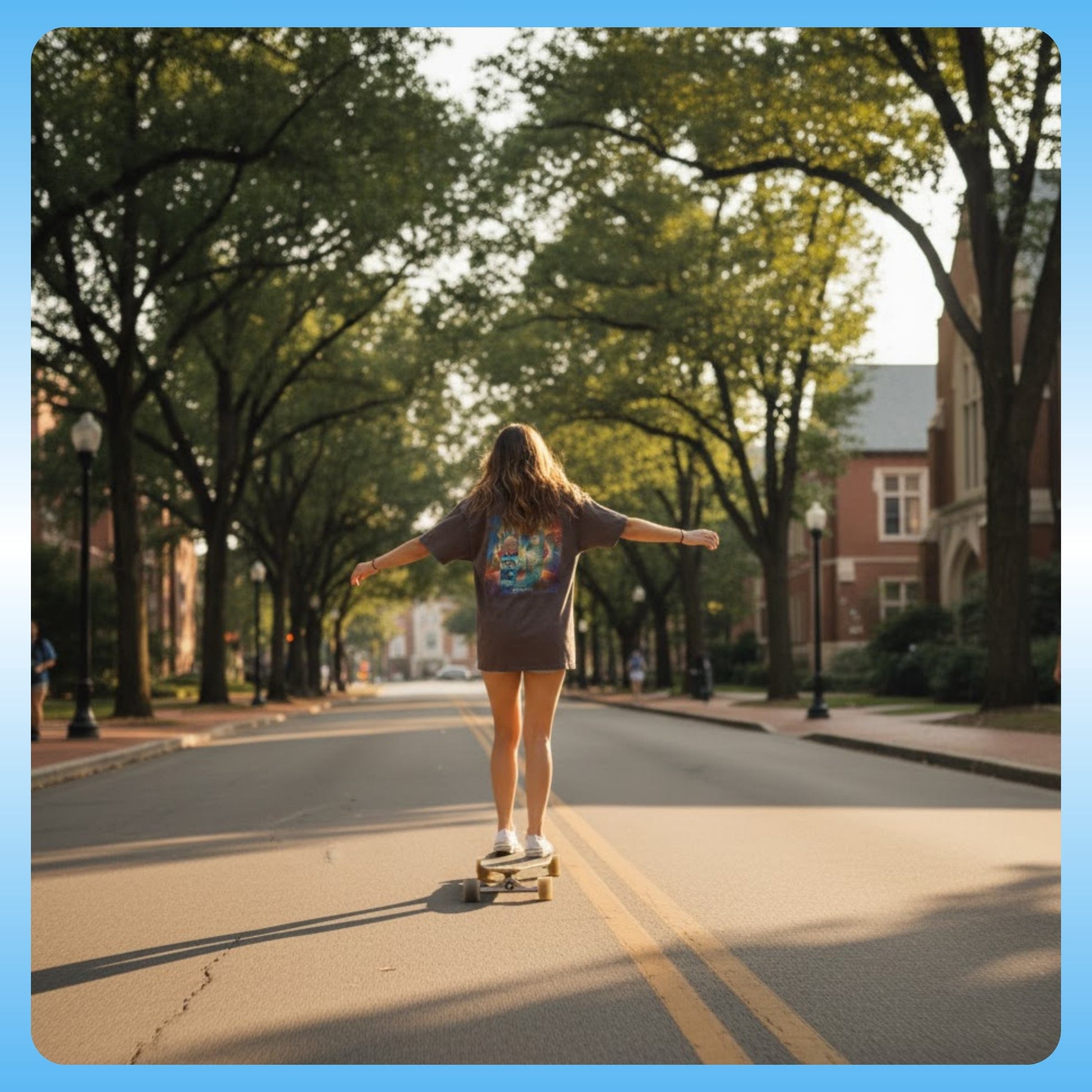 Olive Chaos Meets Sea Queen | Skate Tee - Faded Brown longboard skater girl