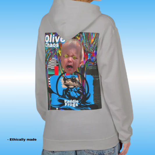 Olive Chaos pull over hoodie sweatshirt by Paddle Frogs Outdoor Gear Ethically made 