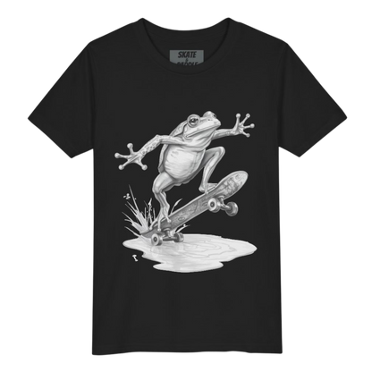 Ollie Frog: Kids/Youth Skater Tee Black T-Shirt