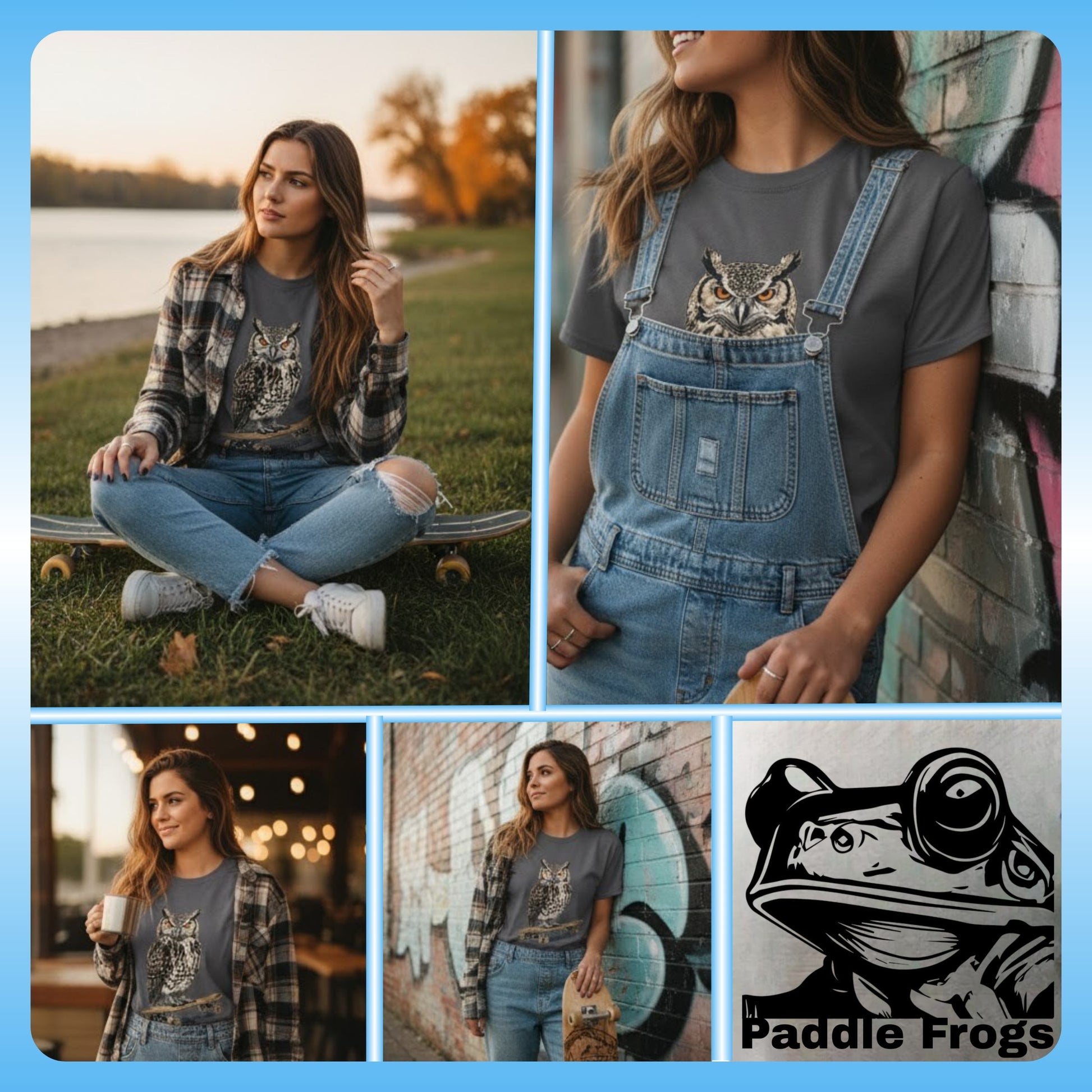 Owl Skate & Paddle Tee - Paddle Frogs™ Outdoor Gear pro skate & paddle board shop -lifestyle photography