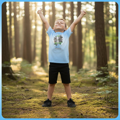 Ozone Falls | Youth Hiking Jersey sitting stretching in the forest