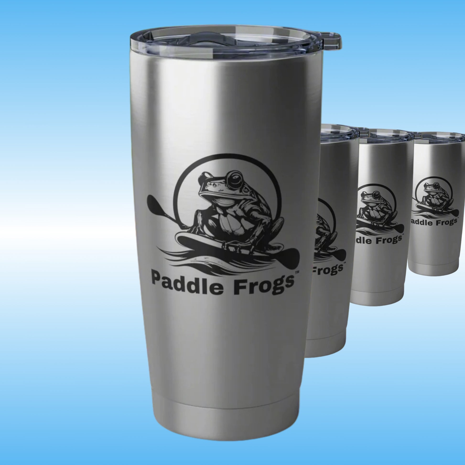 Paddle Frogs 20oz travel tumbler for those who love paddling, camping, hiking, and traveling. Perfect for outdoor enthusiasts and nature lovers, great for holidays, camping trips, hikes, and everyday use.  Product features - Crisp design - Double wall 4