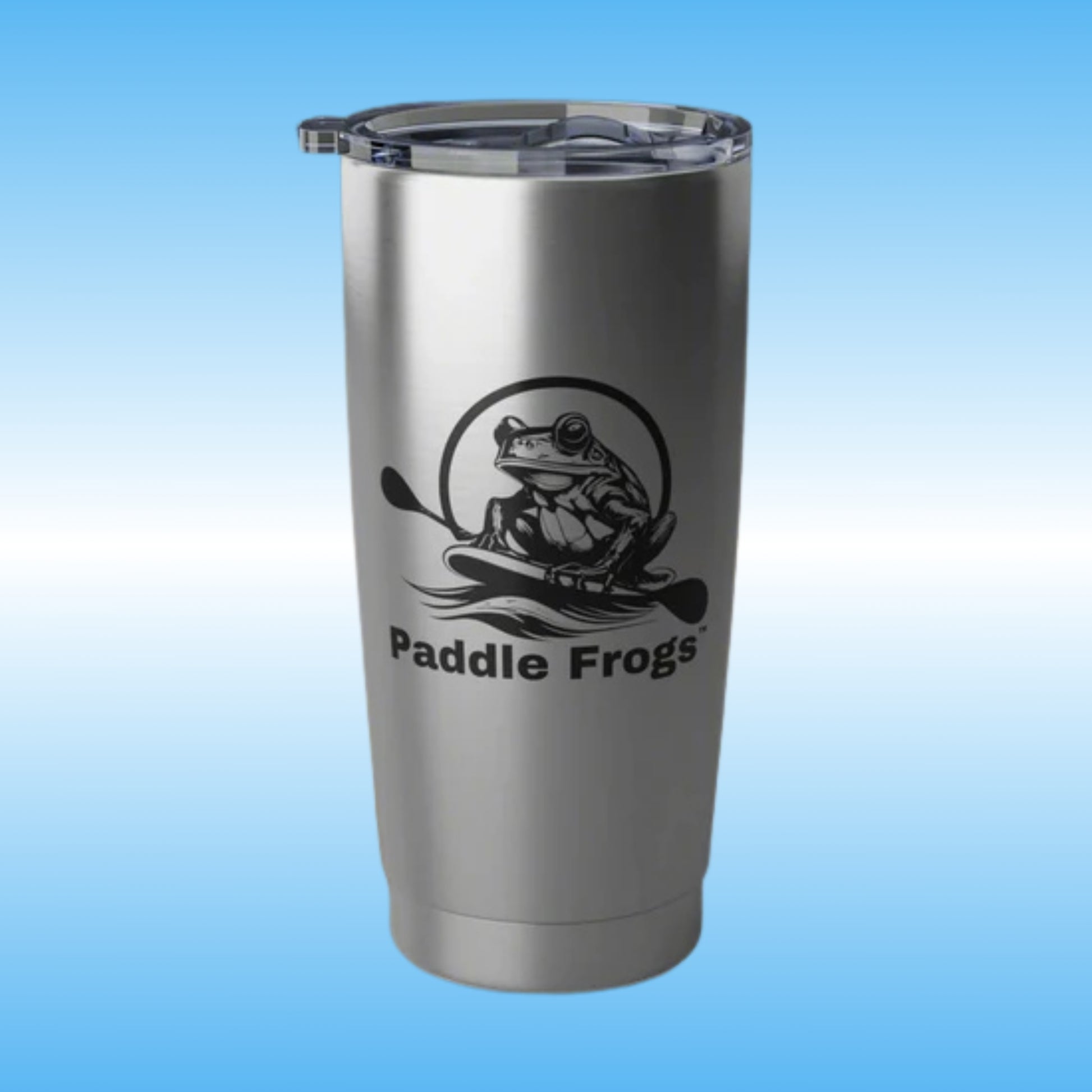 Paddle Frogs 20oz travel tumbler for those who love paddling, camping, hiking, and traveling. Perfect for outdoor enthusiasts and nature lovers, great for holidays, camping trips, hikes, and everyday use.  Product features - Crisp design - Double wall insulated