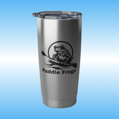 Paddle Frogs 20oz travel tumbler for those who love paddling, camping, hiking, and traveling. Perfect for outdoor enthusiasts and nature lovers, great for holidays, camping trips, hikes, and everyday use.  Product features - Crisp design - Double wall insulated