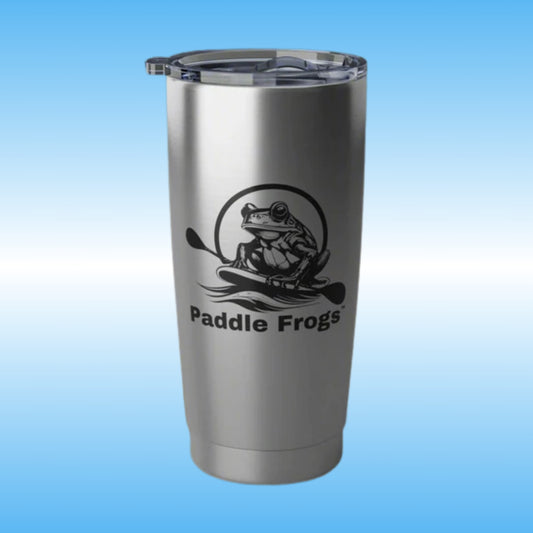 Paddle Frogs 20oz travel tumbler for those who love paddling, camping, hiking, and traveling. Perfect for outdoor enthusiasts and nature lovers, great for holidays, camping trips, hikes, and everyday use.  Product features - Crisp design - Double wall insulated