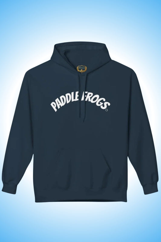 90's Retro White Logo Pullover Hoodie for men who love paddleboarding, kayaking, and a healthy active lifestyle.