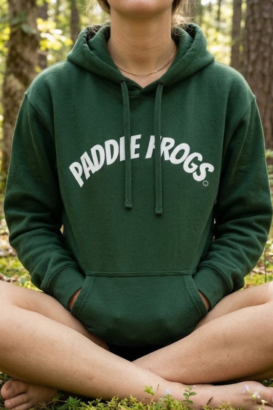 Ladies 90's Retro Pullover Hoodie Paddle Frogs Outdoor Gear in green color