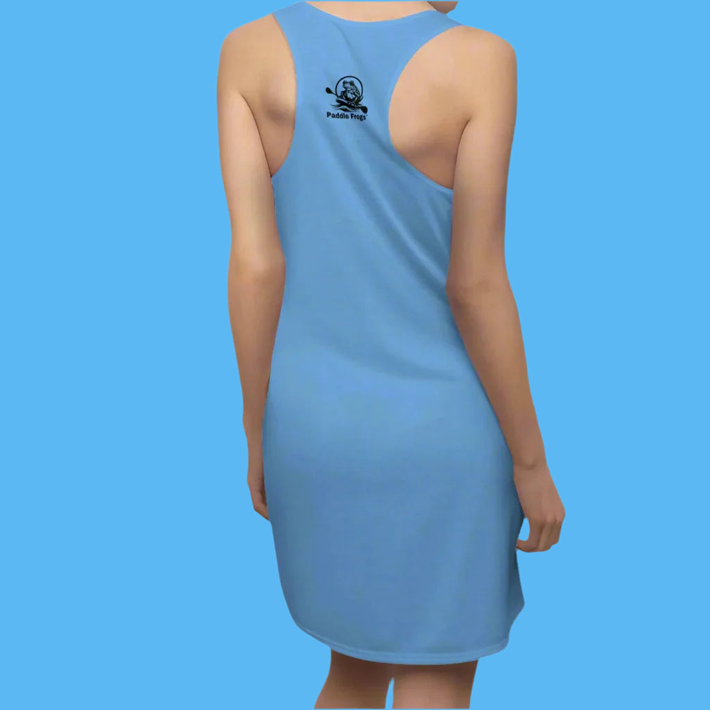 Paddle Frogs Blue Dress Designed for active women who love to Paddle Board, Kayak, form fitting and comfortable