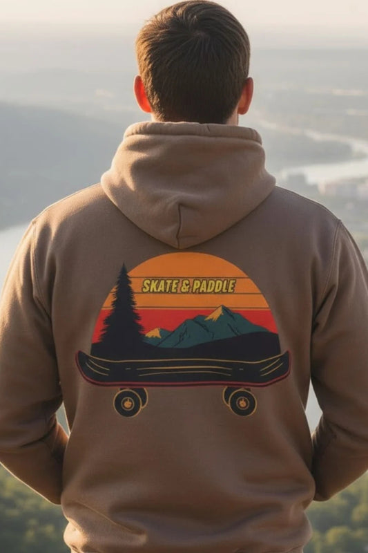Paddle Frogs™ Chill Mountain Fleece Hoodie | Skate & Paddle skateboard nature paddleboard kayak lovers 