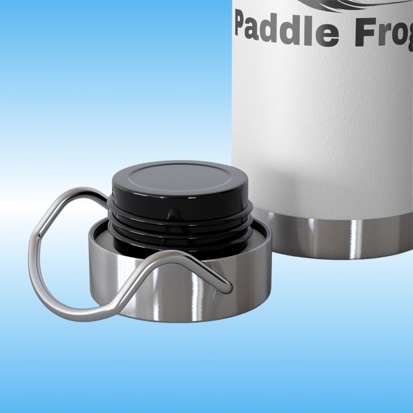 Paddle Frogs™ Copper Insulated Vacuum Sealed Beverage and Soup Bottle Image Left view of Paddle Screw on Lid view