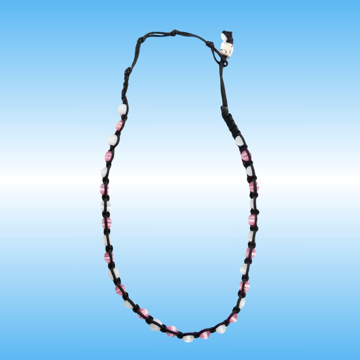 Hand-Braided Cat's Eye Bead Macrame Choker & Wrap Bracelet - Black cord
