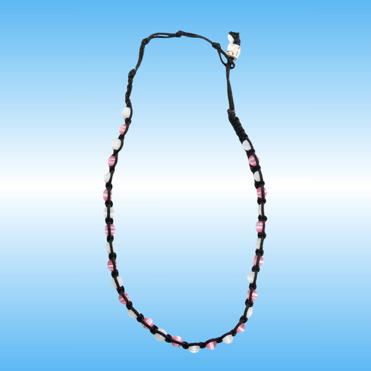 Hand-Braided Cat's Eye Bead Macrame Choker & Wrap Bracelet - Black cord