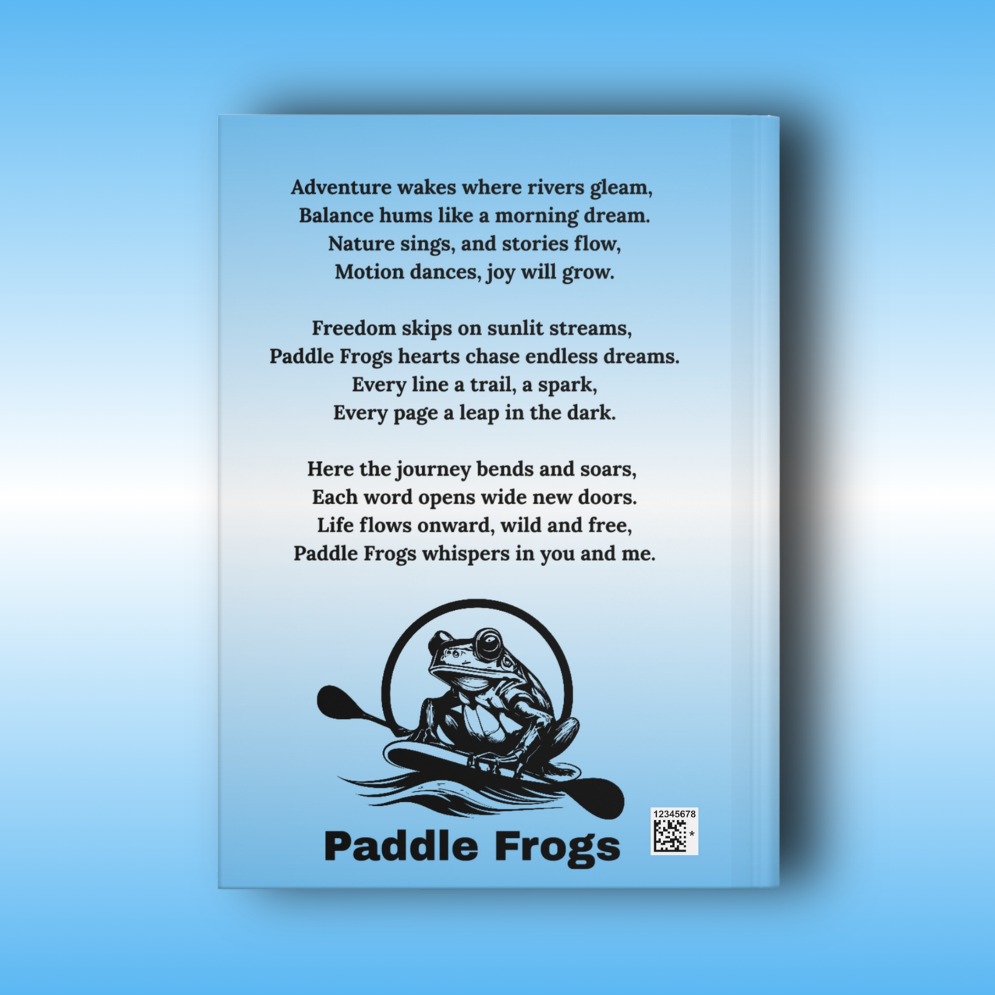Hardcover Journal Book with a poem titled 'Paddle Frogs' on a blue background