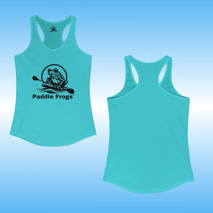 Paddle Frogs Ladies racer back tank top summer clothing in Tahiti Blue backside