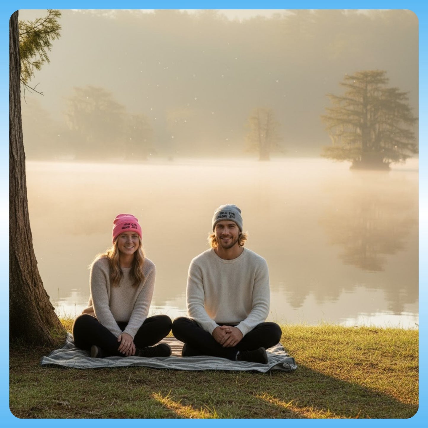 Paddle Frogs™ "Life in Balance" Classic Cuffed Beanie | sitting crisscross applesauce at the lake