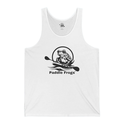 Paddle Frogs™ Men’s Tank Top | White tank top with 'Paddle Frogs' logo on a white background
