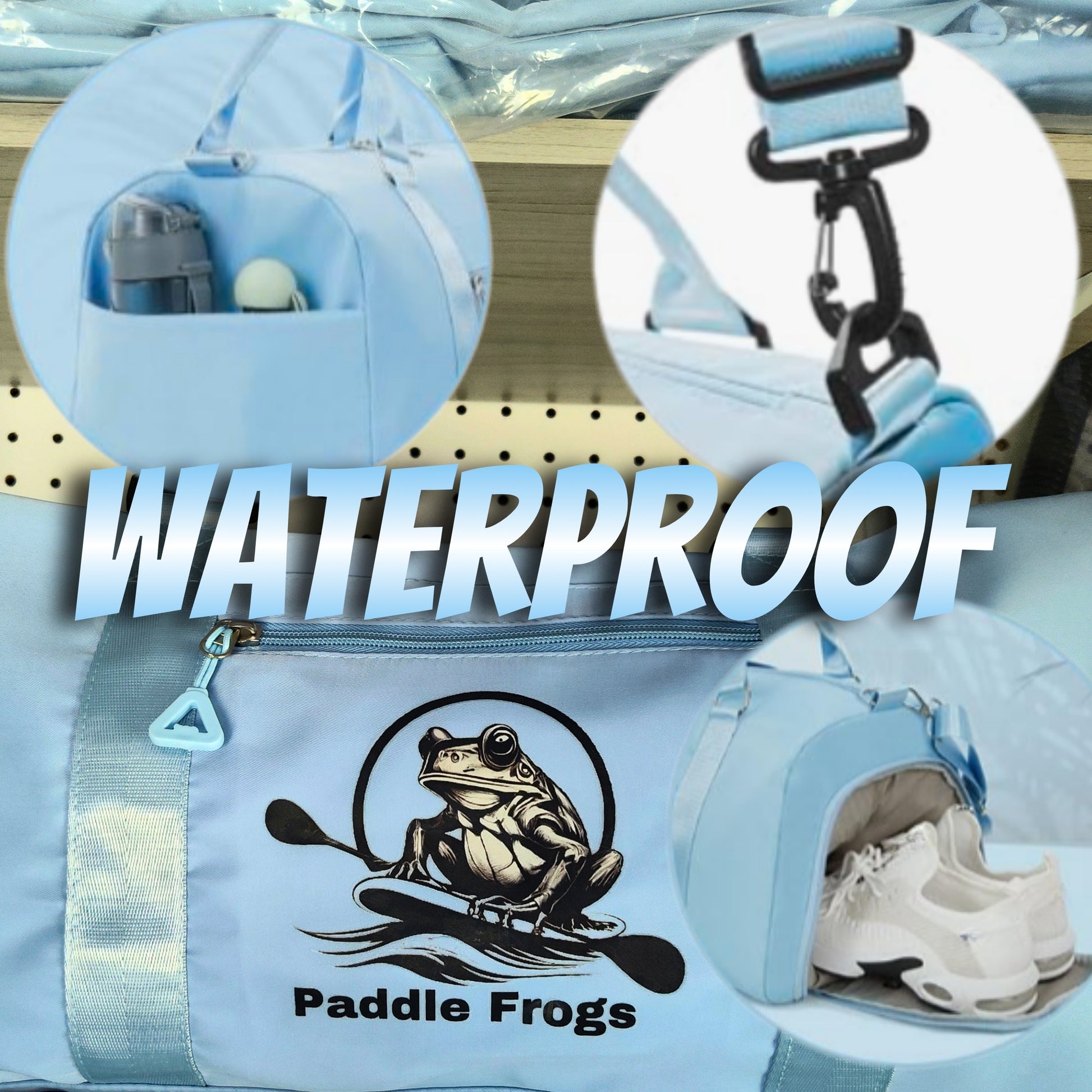 Multiple functions, pockets, high end zippers, waterproof gym and camping tote bag by Paddle Frogs Outdoor Gear in Harriman, TN