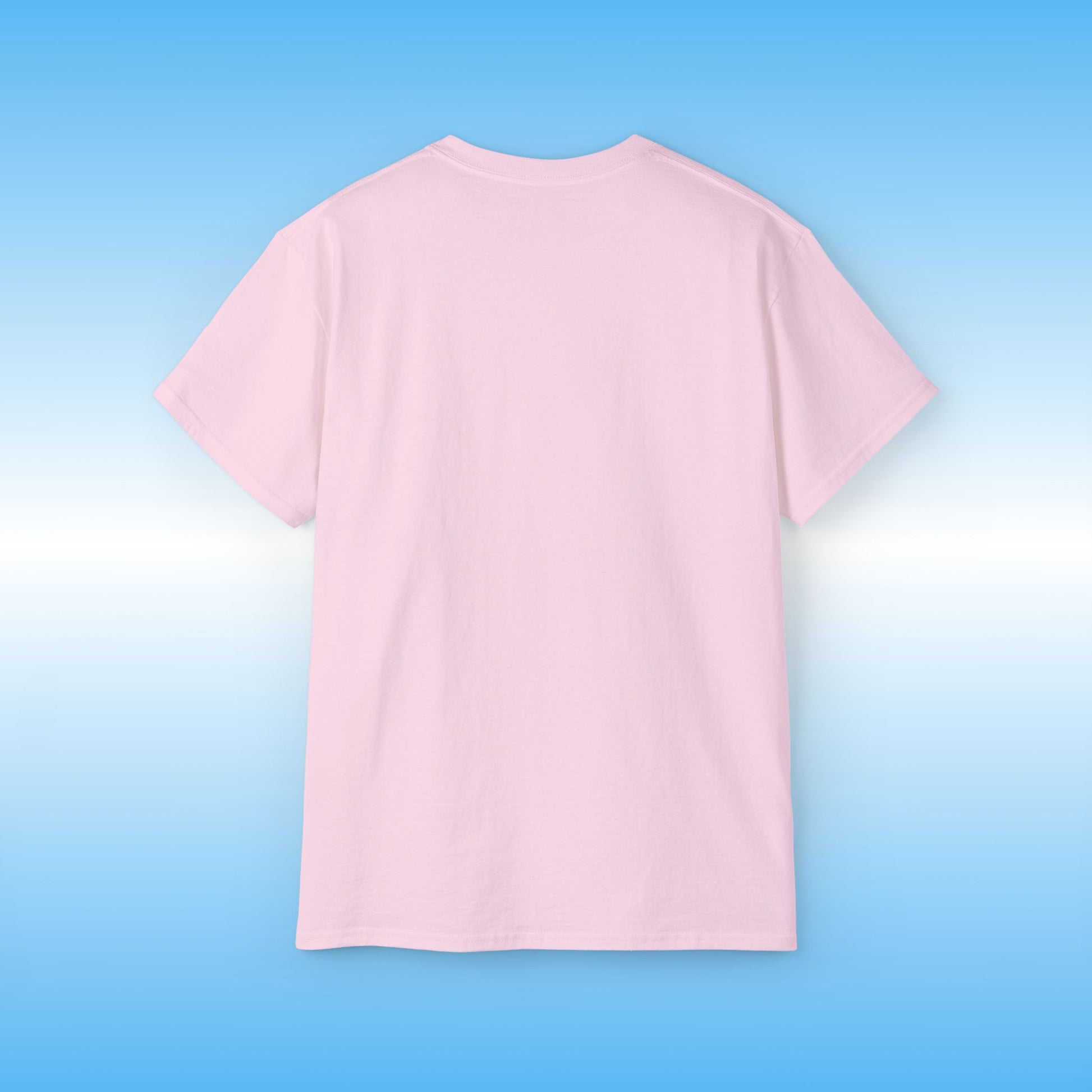 Pink t-shirt on a blue gradient background